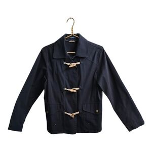 Vintage Chaps Womens Coat Sz M Navy Toggle Sailor 100% Cotton Nautical 90s Y2K